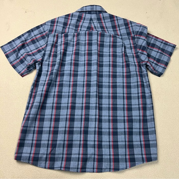 THE NORTH FACE Shirt Mens Medium Red Blue Plaid Short Sleeve Snap Front Hiking - Picture 9 of 9